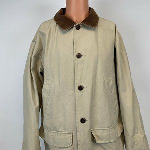 LL Bean Corduroy Barn Field Jacket Animal Print Line Khaki Mens Size L